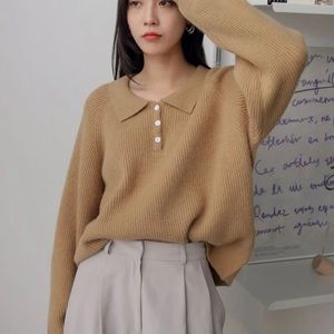 Camel Polo Raglan Sweater